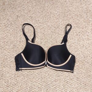 Gigi Amore Padded Push Up Bra 36 Black Front Closure Lace Back Sexy